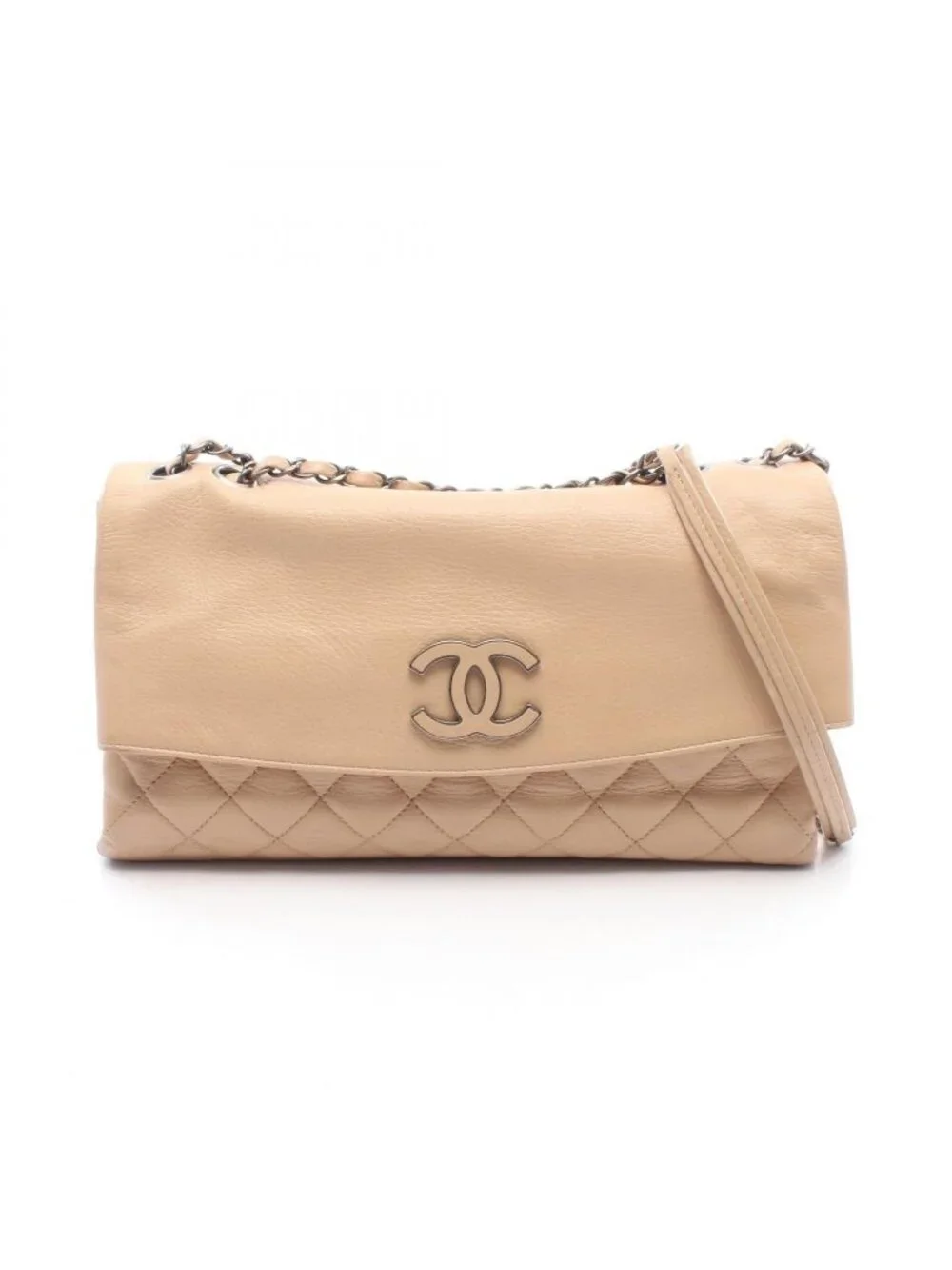 Chanel Shoulder Bag Quilted Beige Lambskin Chain
